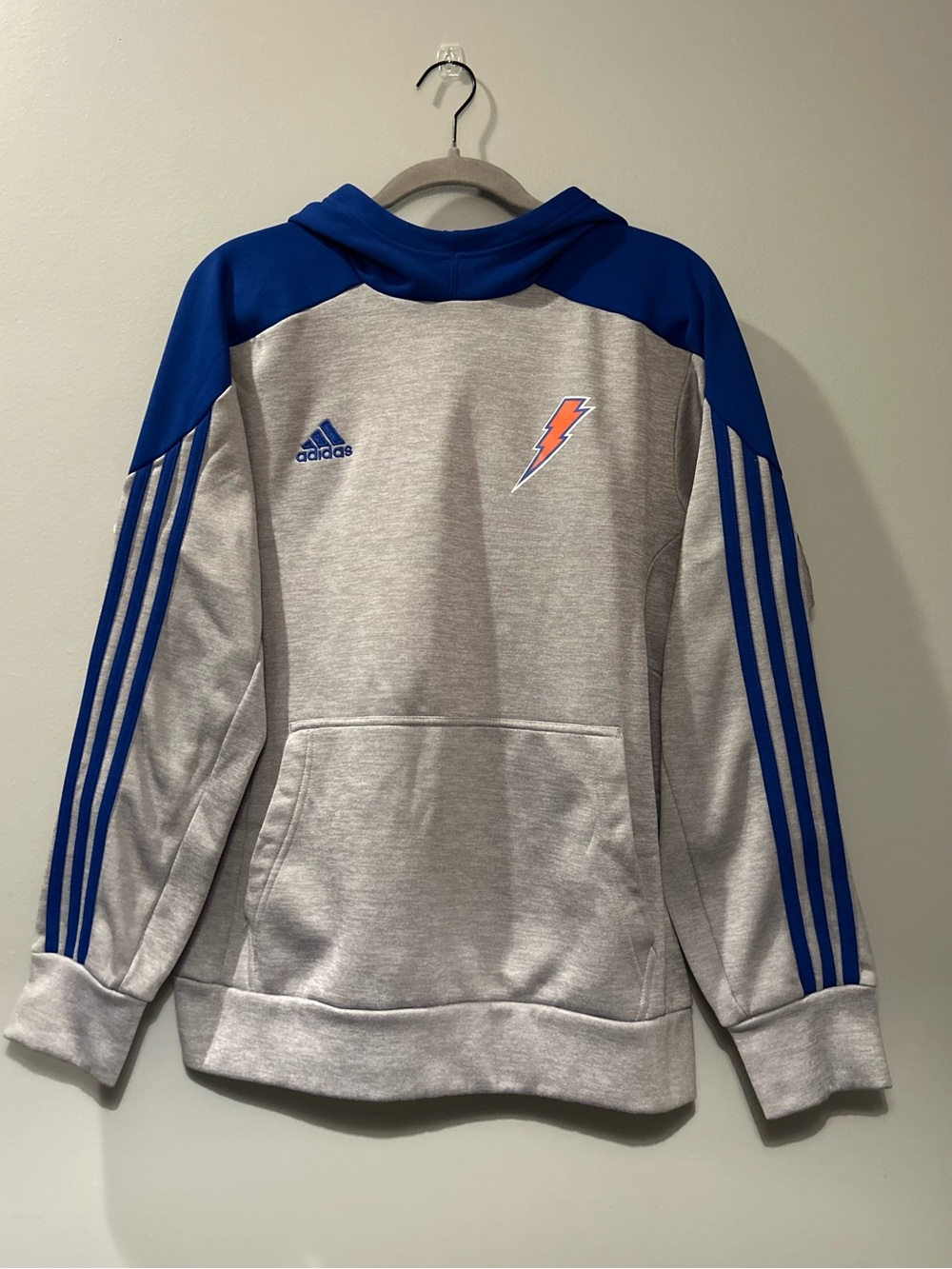 adidas Gray & Blue Lightning Logo fleece lined Hoodie